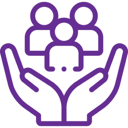 i3 A purple icon of hands holding flowers.